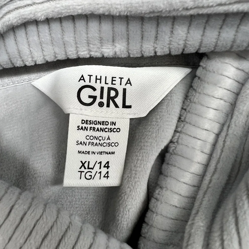 Athleta Girl‎ Hoodie Girls XL Gray Velour V Neck Long Sleeve Pullover Cropped